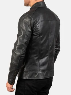 Ambrose Black Leather Biker Jacket Back