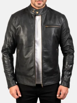 Ambrose Black Leather Biker Jacket Main