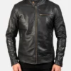 Ambrose Black Leather Biker Jacket Snap