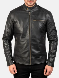 Ambrose Black Leather Biker Jacket Snap