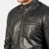 Ambrose Black Leather Biker Jacket Zipper