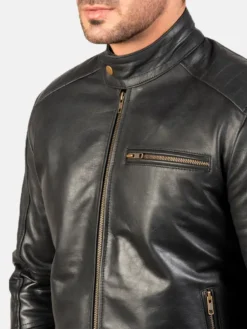 Ambrose Black Leather Biker Jacket Zipper