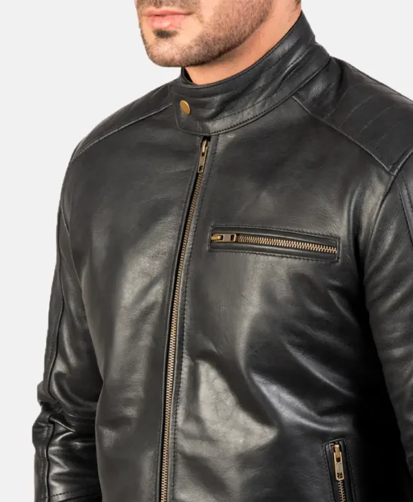 Ambrose Black Leather Biker Jacket Zipper