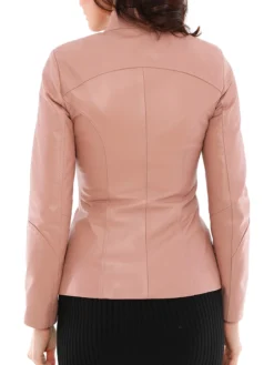 Amey Pink Leather Moto Jacket For Womens Back