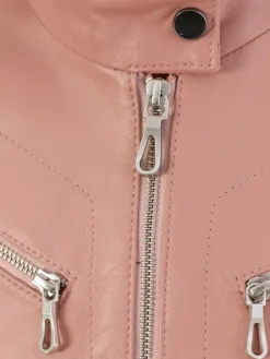 Amey Pink Leather Moto Jacket For Womens Zipper