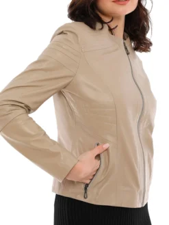 Ana Beige Biker Jacket Womens Left