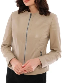 Ana Beige Biker Jacket Womens Style