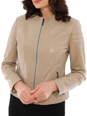 Ana Beige Biker Jacket Womens Style
