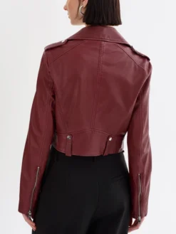 Ana Leather Burgundy Cropped Jacket Back