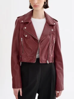 Ana Leather Burgundy Cropped Jacket Main