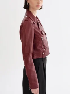 Ana Leather Burgundy Cropped Jacket Side
