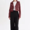 Ana Leather Burgundy Cropped Jacket Stand