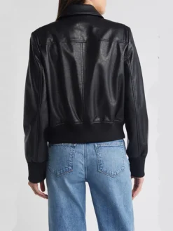 Anna Womens Leather Bomber Jacket Back