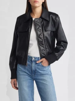 Anna Womens Leather Bomber Jacket Main