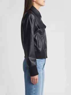 Anna Womens Leather Bomber Jacket Side