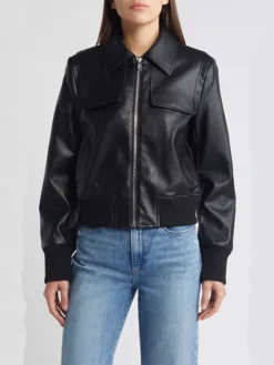 Anna Womens Leather Bomber Jacket Zipper