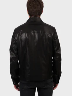 Billy Classic Black Trucker Leather Jacket Back