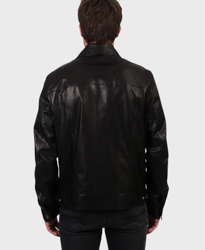 Billy Classic Black Trucker Leather Jacket Back