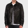 Billy Classic Black Trucker Leather Jacket Front