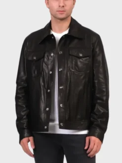 Billy Classic Black Trucker Leather Jacket Front