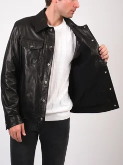 Billy Classic Black Trucker Leather Jacket Inner
