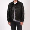 Billy Classic Black Trucker Leather Jacket Main