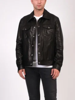 Billy Classic Black Trucker Leather Jacket Main