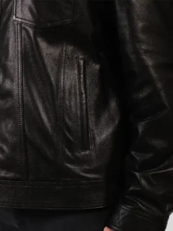 Billy Classic Black Trucker Leather Jacket Pockets
