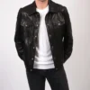 Billy Classic Black Trucker Leather Jacket Style