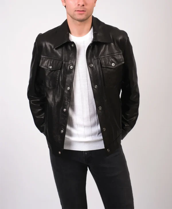 Billy Classic Black Trucker Leather Jacket Style