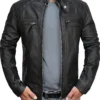 Black Mens Cafe Racer Jacket With Quilted Shoulders Main