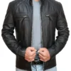Black Mens Cafe Racer Jacket With Quilted Shoulders Style