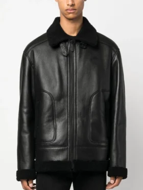 Bond Men Black Button Shearling Jacket Main