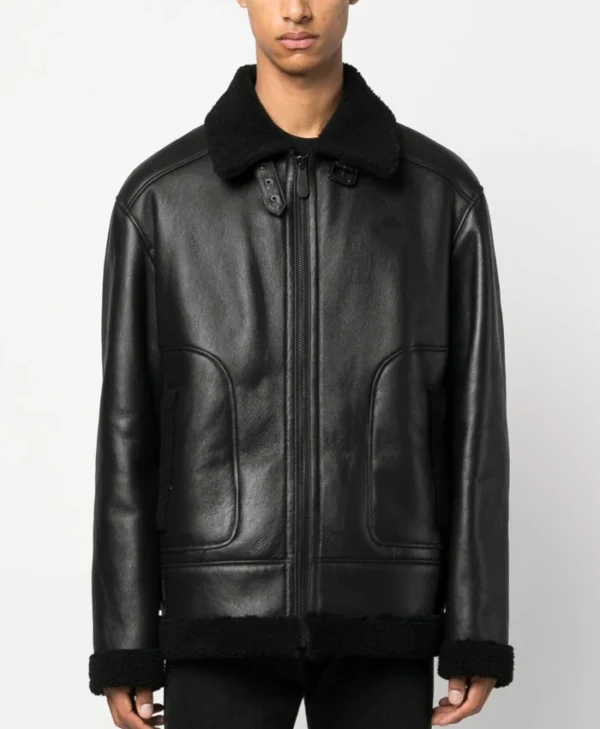 Bond Men Black Button Shearling Jacket Main