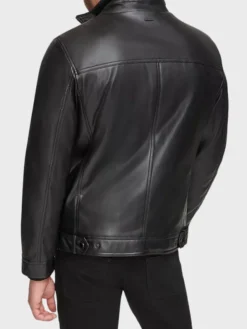 British Style Men’s Black Leather Moto Jacket Back