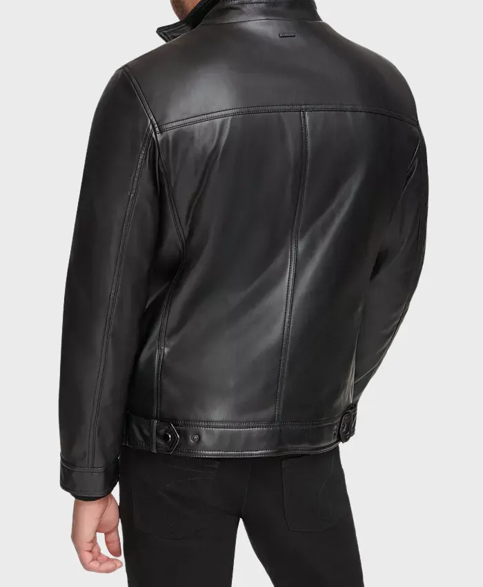 British Style Men’s Black Leather Moto Jacket Back