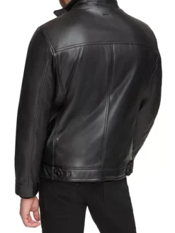 British Style Mens Black Leather Moto Jacket Back