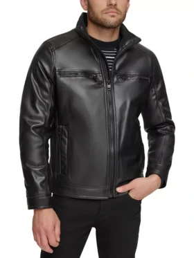 British Style Mens Black Leather Moto Jacket Main