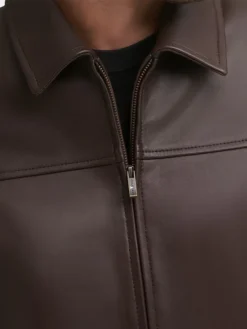 Brock Old School Brown Leather Jacket Collar