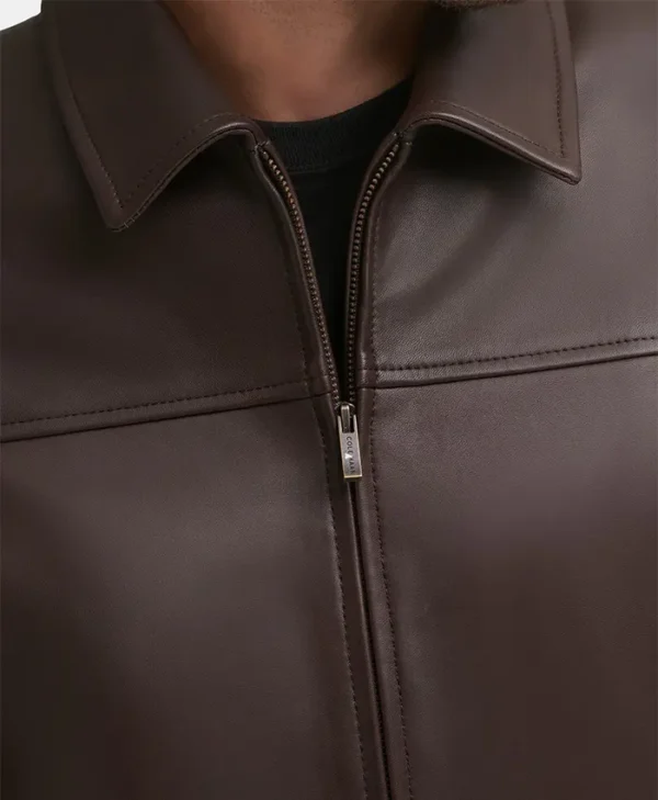 Brock Old School Brown Leather Jacket Collar