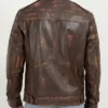Brown Distressed Cafe Racer Leather Jacket Back