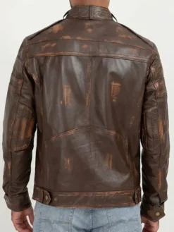 Brown Distressed Cafe Racer Leather Jacket Back