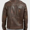 Brown Distressed Cafe Racer Leather Jacket Back
