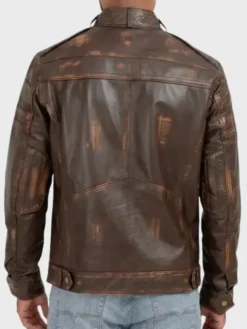 Brown Distressed Cafe Racer Leather Jacket Back