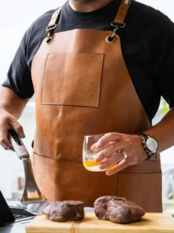 Brown Leather Apron Cooking Front