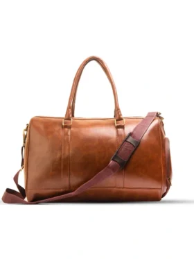 Brown Leather Travel Bag Front