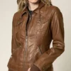 Brown Womens Hooded Leather Jacket Inner
