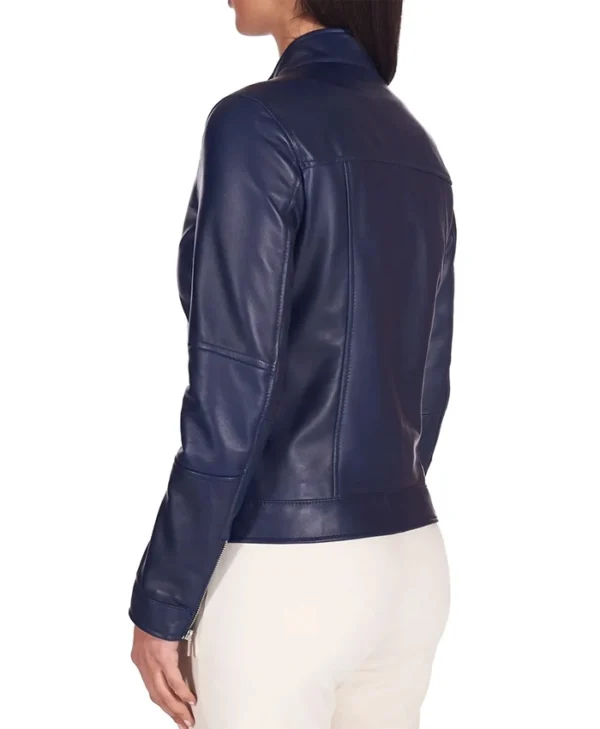 Cafe Racer Style Navy Blue Biker Jacket Womens Back