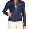 Cafe Racer Style Navy Blue Biker Jacket Womens Main