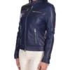 Cafe Racer Style Navy Blue Biker Jacket Womens Side